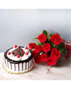 Red Roses and Black Forest Cake Combo