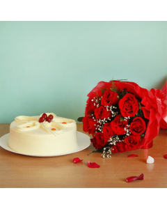 Red Roses and Butterscotch Cake Combo