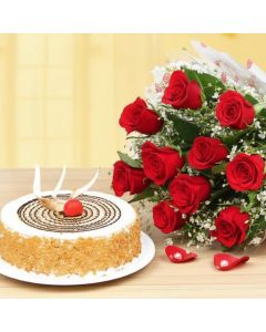 Red Roses and Butterscotch Cake Combo