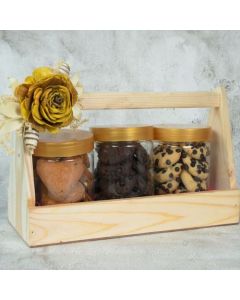 Assorted Cookies Gift Set with Wooden Basket (3 Jars)