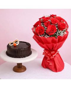 Red Roses and Chocolate Truffle Cake Combo