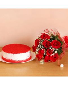 Red Roses and Red Velvet Cake Combo