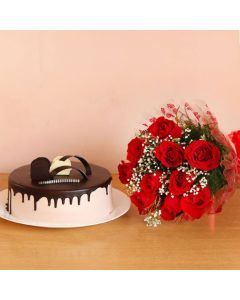 Red Roses and Silk Chocolate Cake Combo